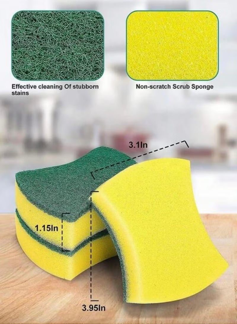 Non-Scratch Curved Dishwashing Sponge with Heavy-Duty Scrubber – Yellow/Green - Image 2